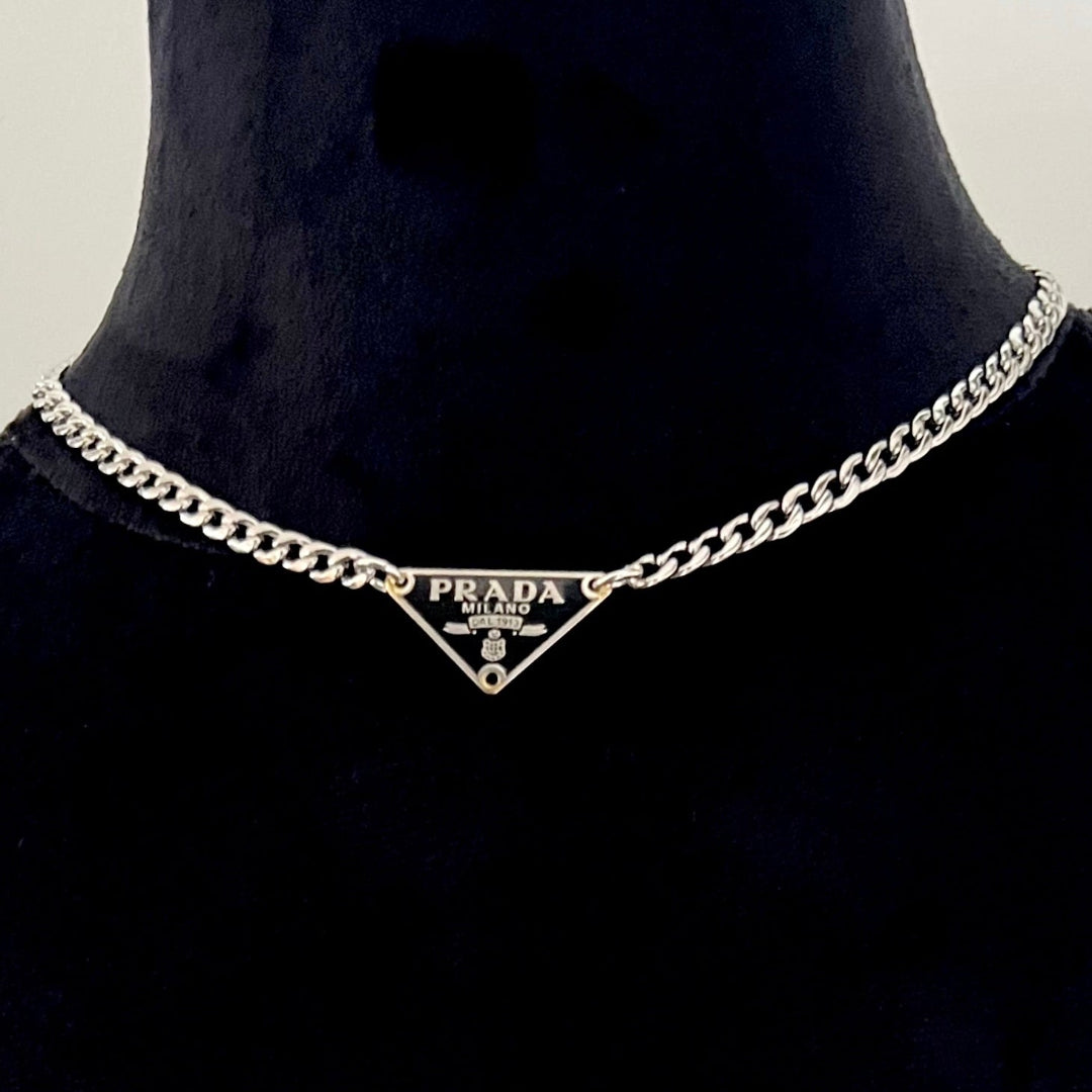Mini Black & Silver Triangular Logo Choker