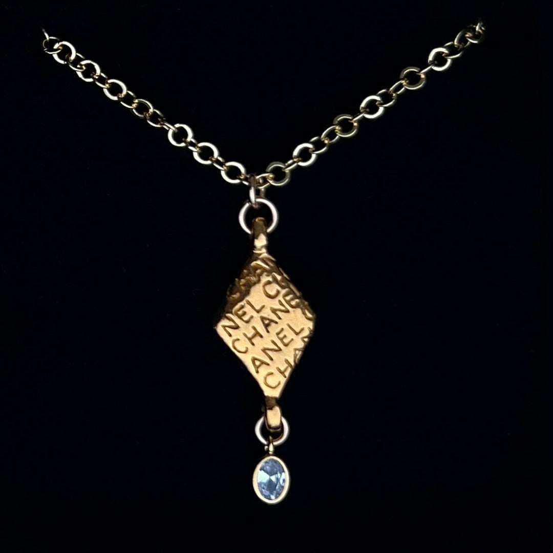 Gold Printed Necklace with Crystal Drop