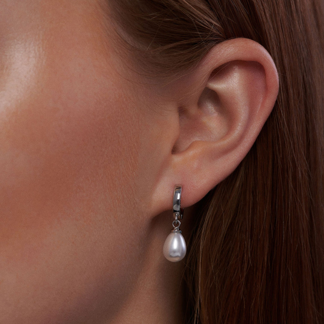 Silver Hoops with Pearl Drops