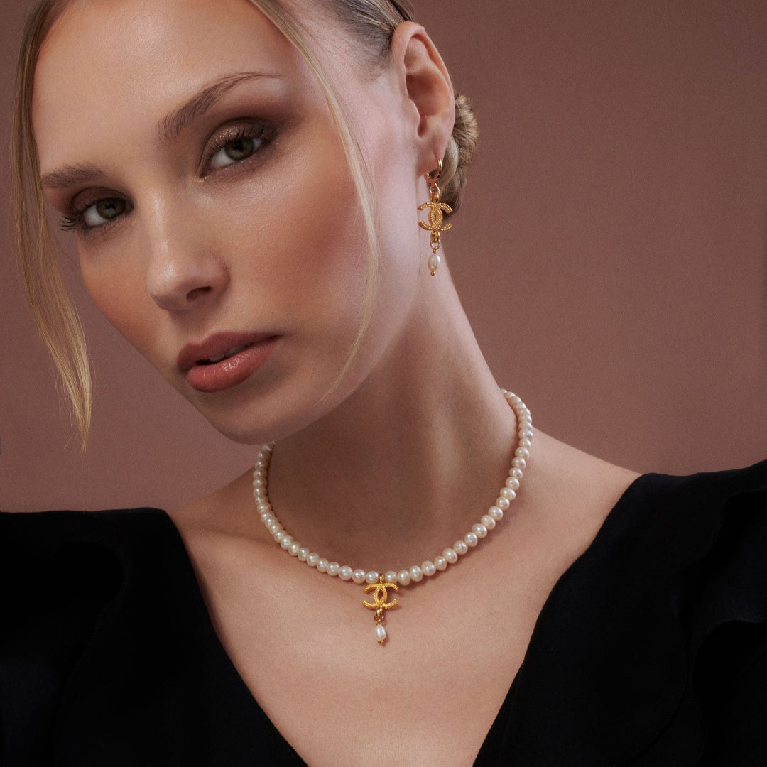 Gold Logo Pearl Choker