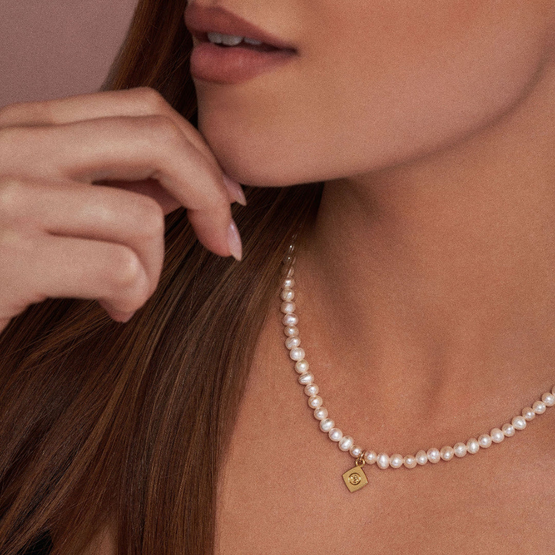 Mini Diamond Logo Pearl Choker