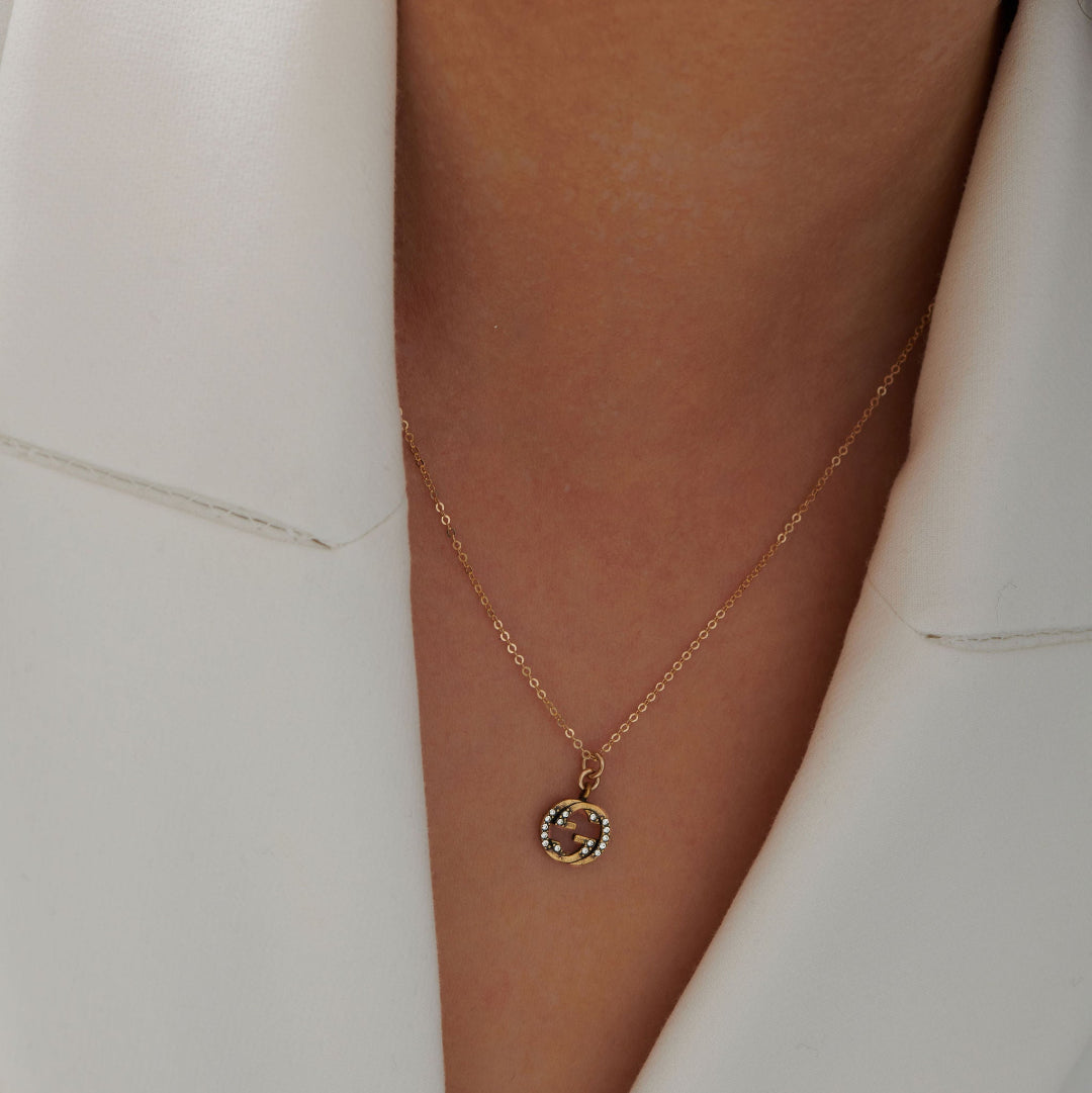 Gold Rhinestone Logo Necklace