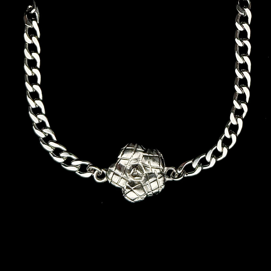 Silver Camelia Cuban Necklace