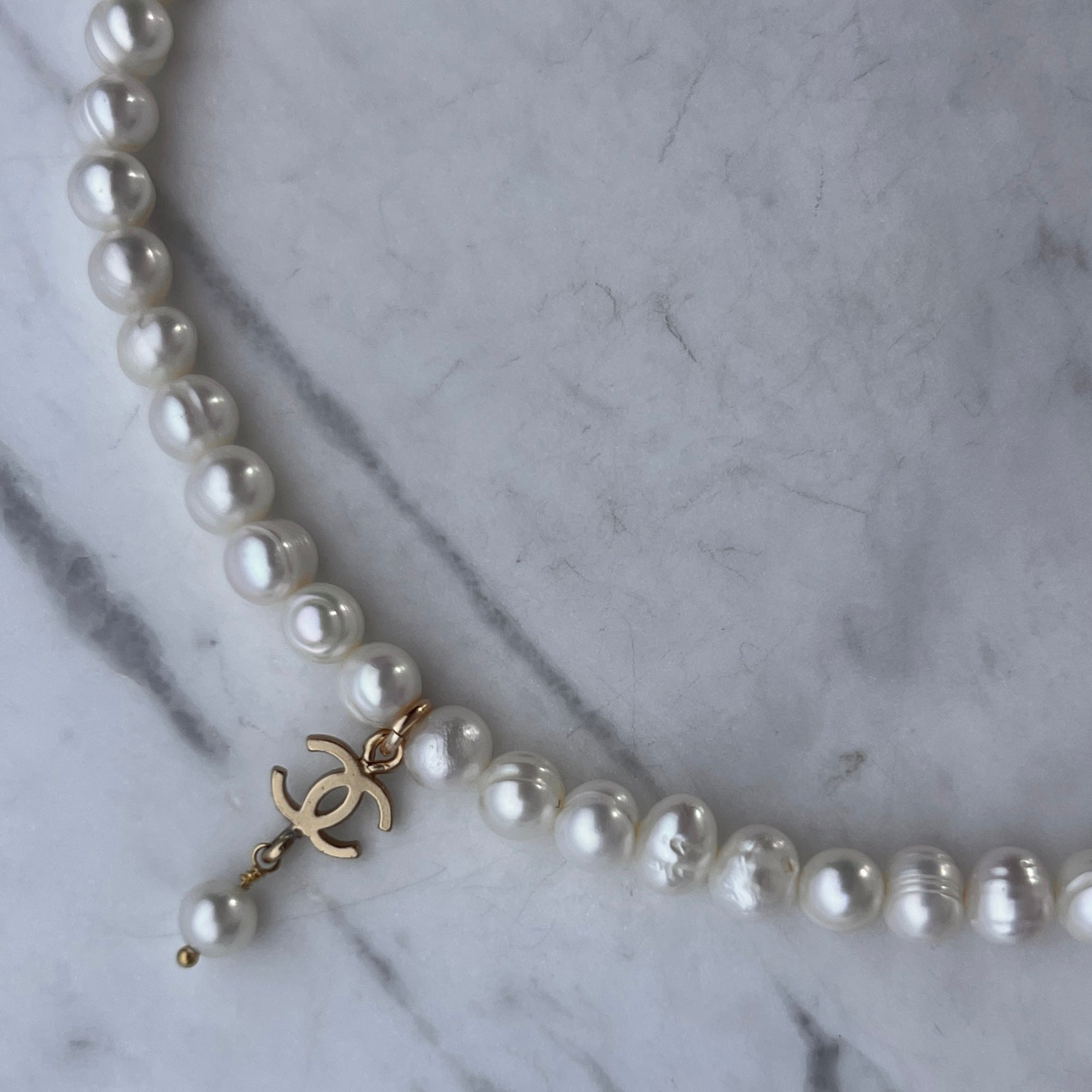 Small Light Gold Logo Pearl Choker