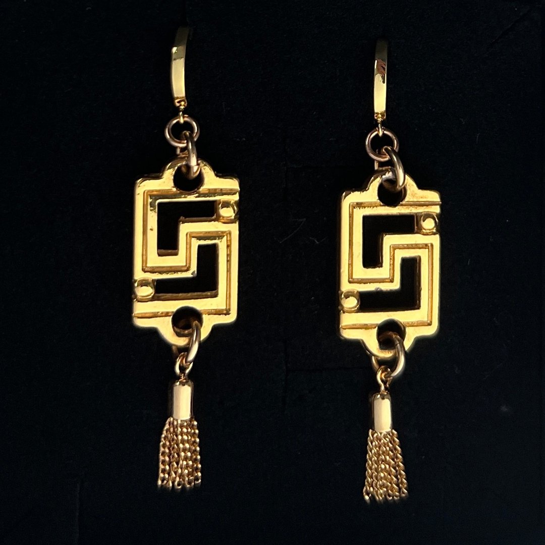 Gold Logo Earrings with Tassels