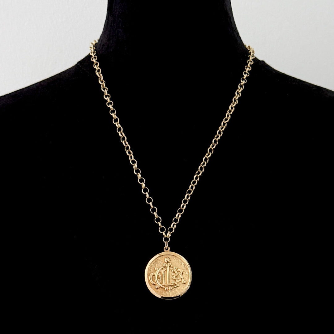 Statement Gold Round Medallion Long Necklace