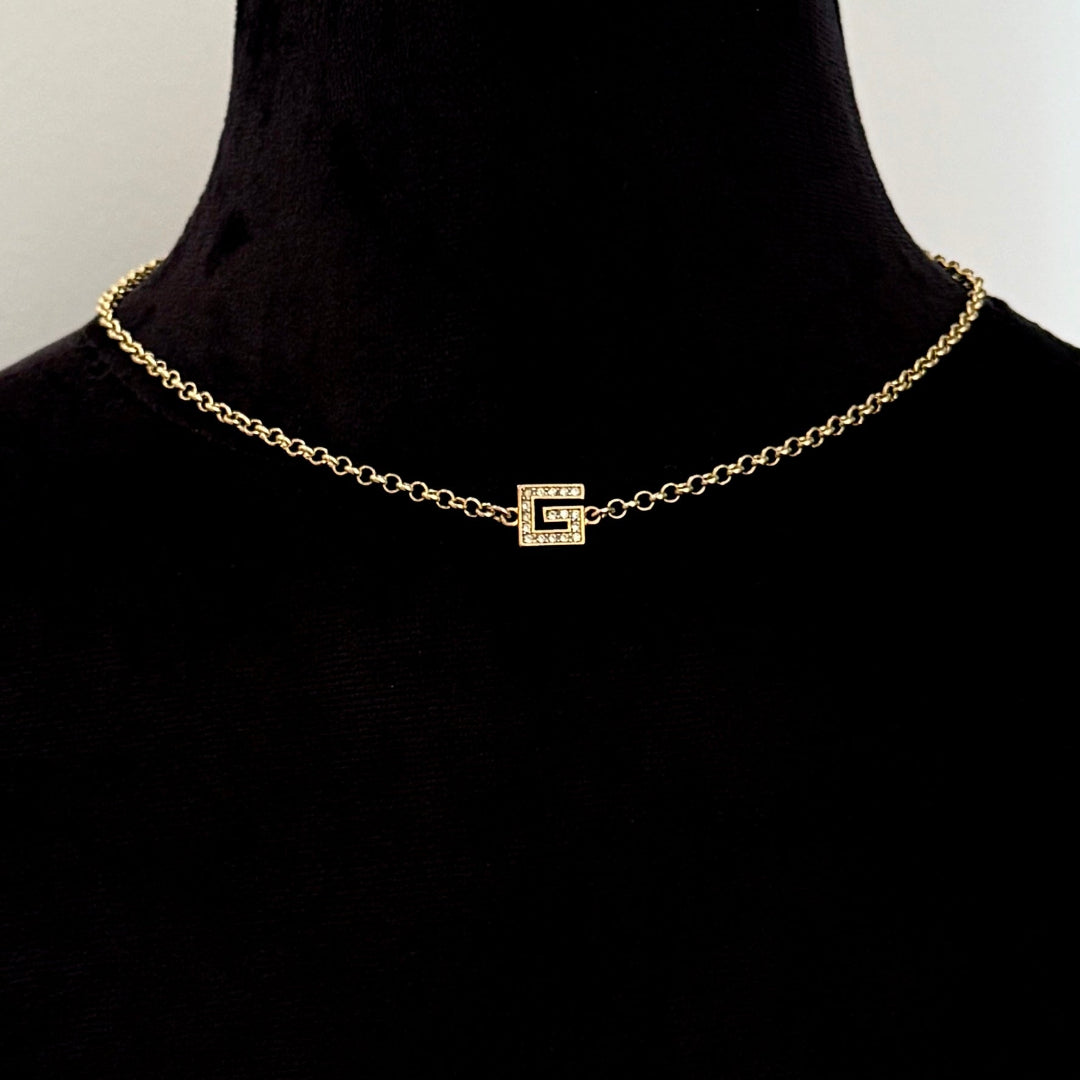 Gold Rhinestone Logo Choker