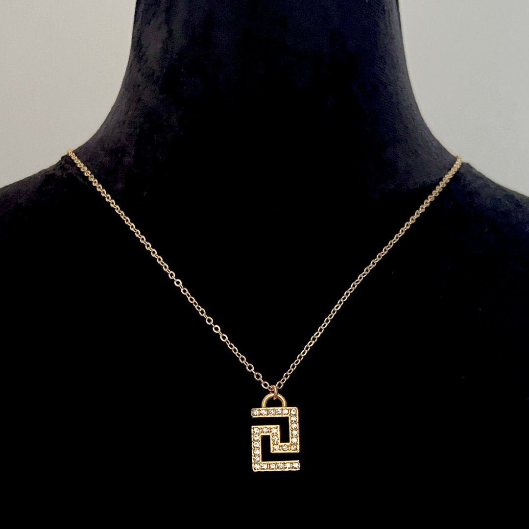 Large Gold & Rhinestone Logo Necklace