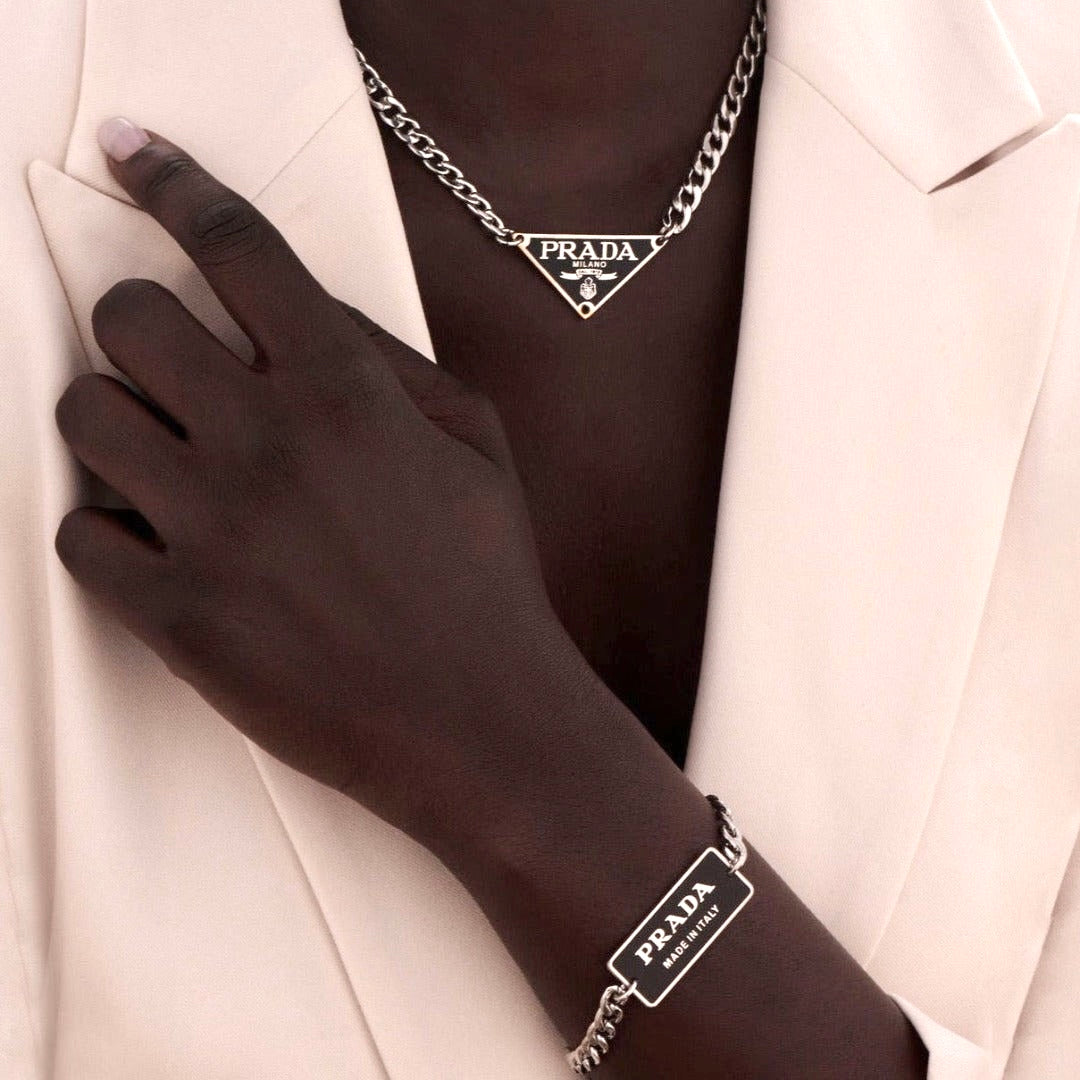 Black & Silver Rectangular Logo Bracelet