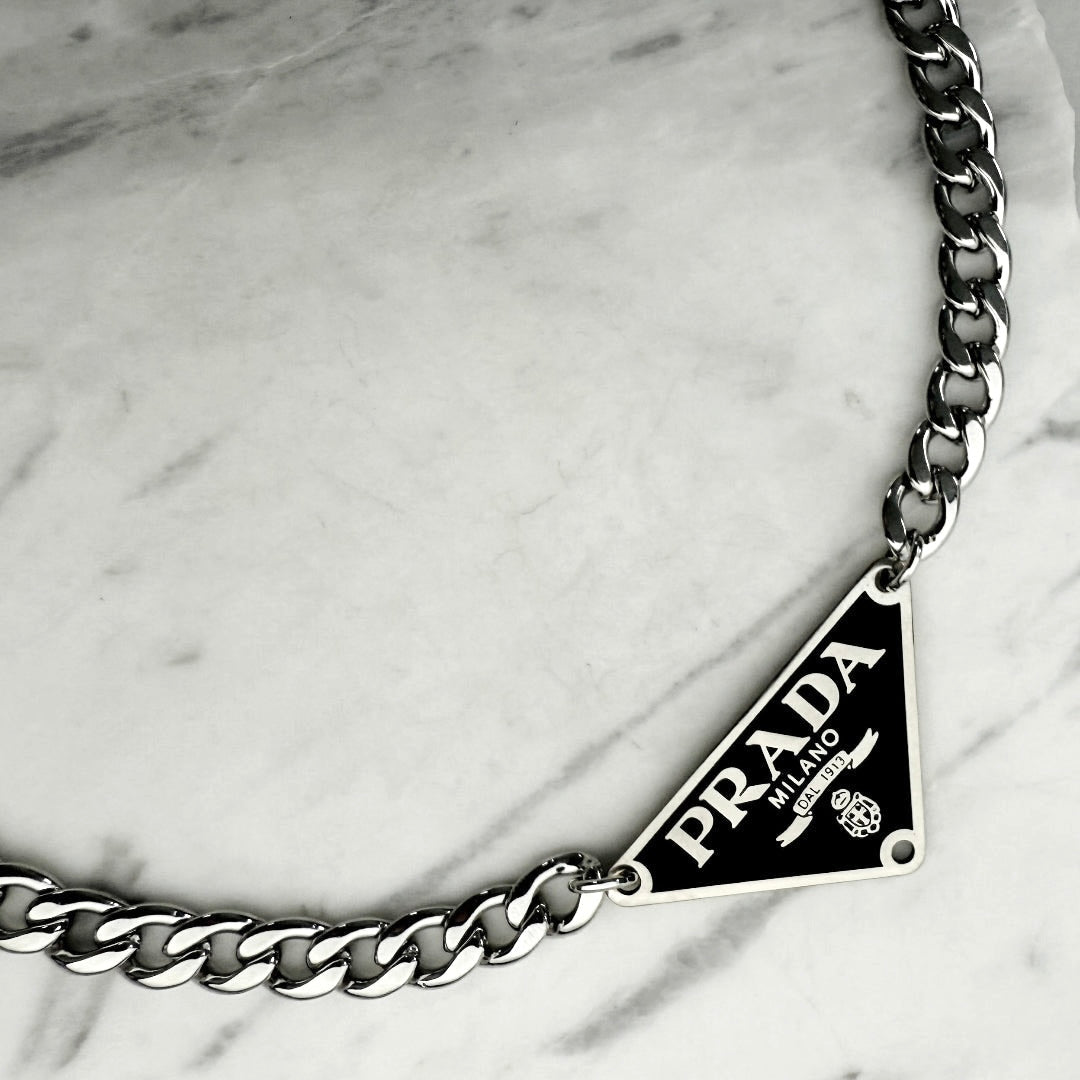 Black & Silver Triangular Logo Choker