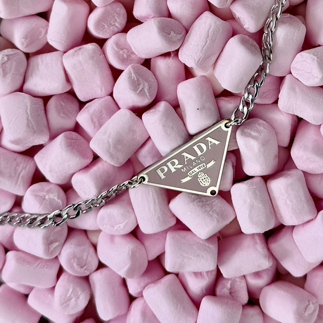 Small Pink & Silver Triangular Logo Choker