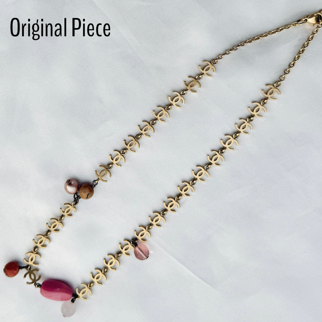 Pearl Choker with Mini Gold Logo Necklace