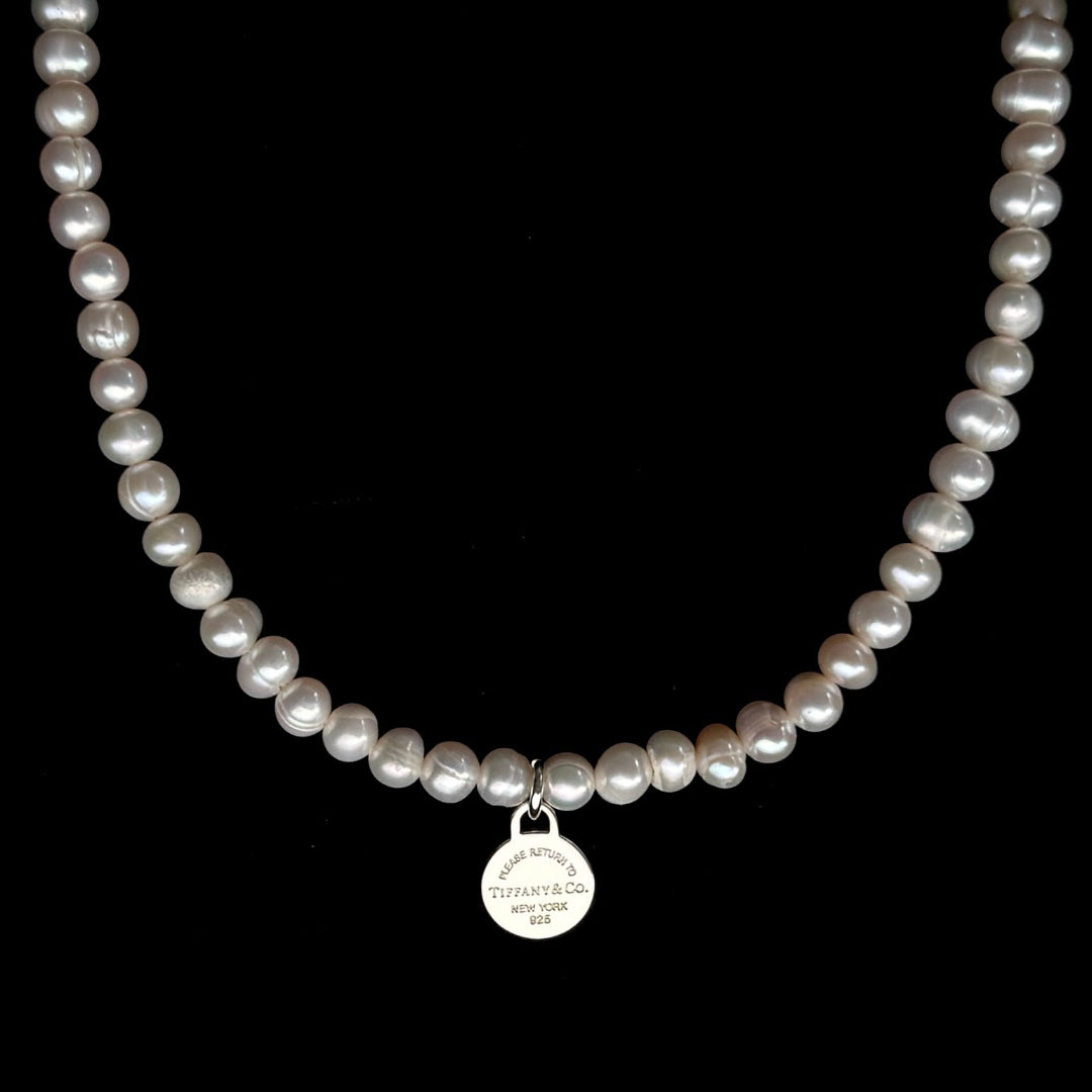 Mini Silver Round Charm Pearl Choker
