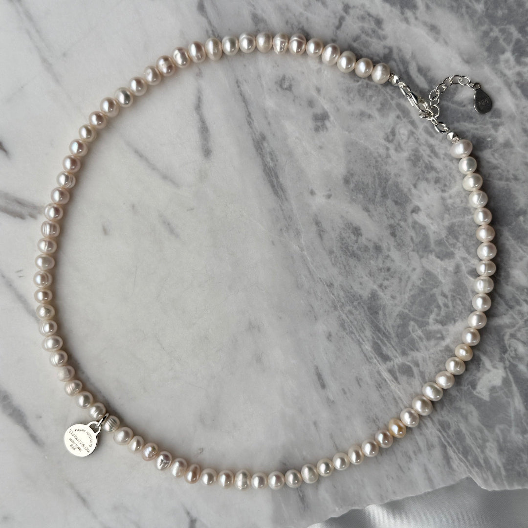 Mini Silver Round Charm Pearl Choker