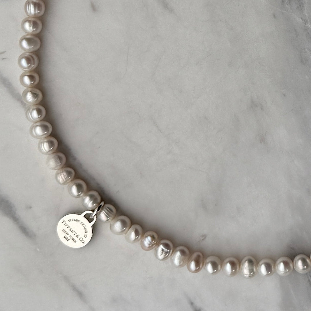 Mini Silver Round Charm Pearl Choker