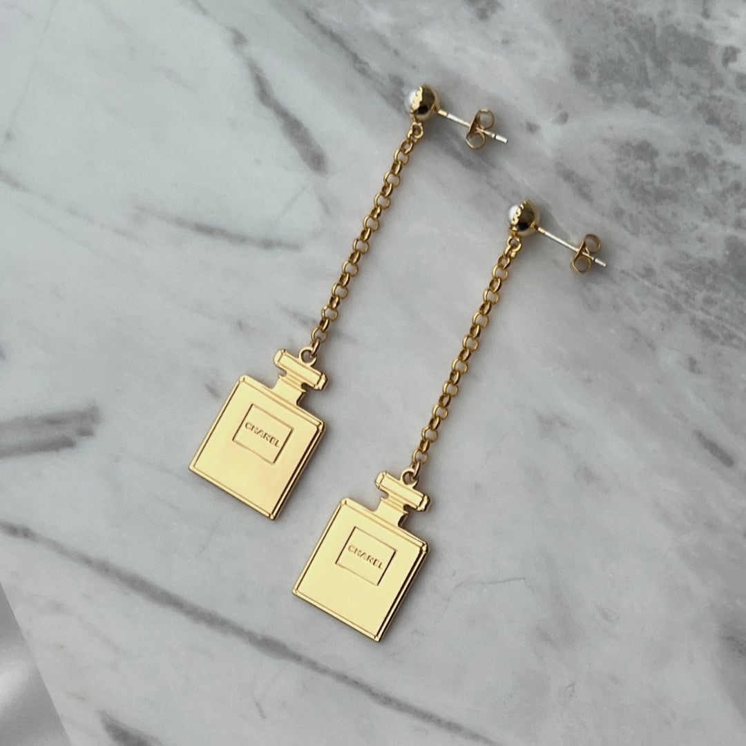 Gold Perfume Bottle Earrings