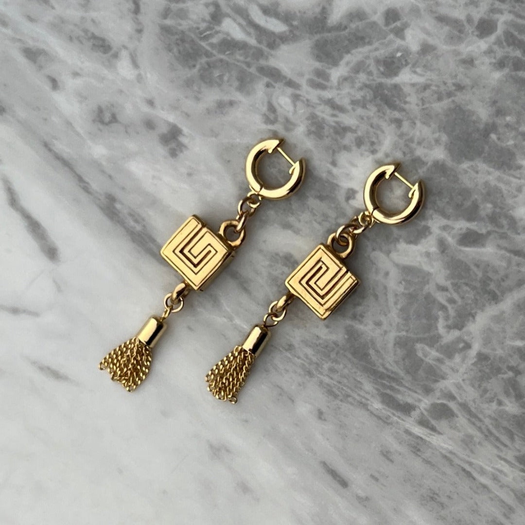 Square Logo Earrings with Tassels