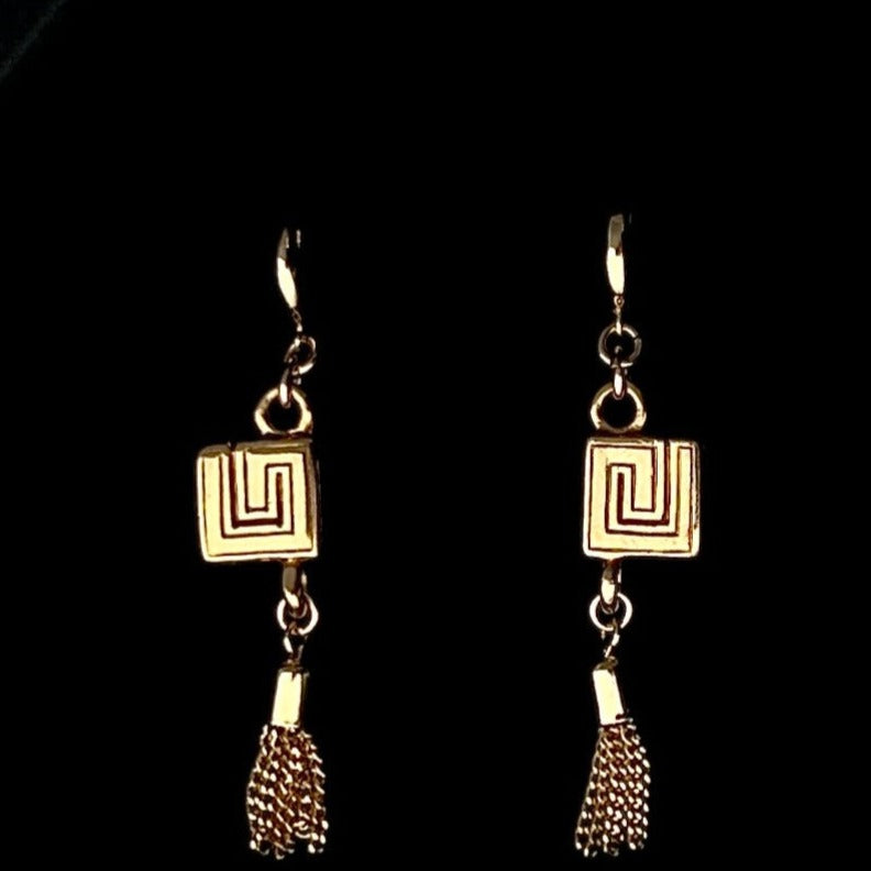 Square Logo Earrings with Tassels