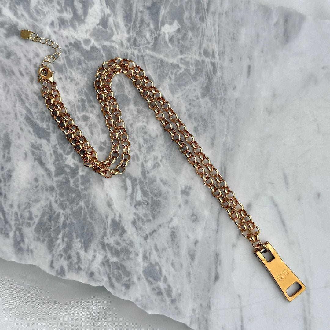 Gold Zipper Pull Necklace