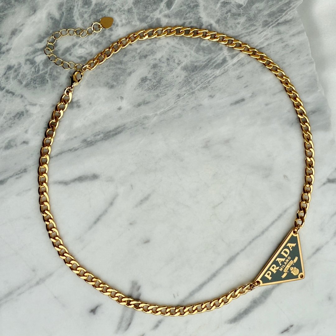 Small Gold & Grey Triangular Logo Choker