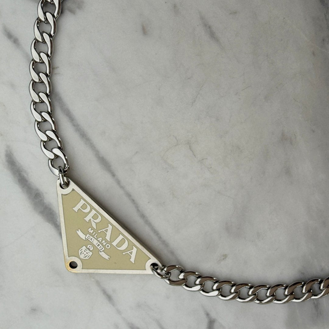 Cream & Silver Triangular Logo Choker