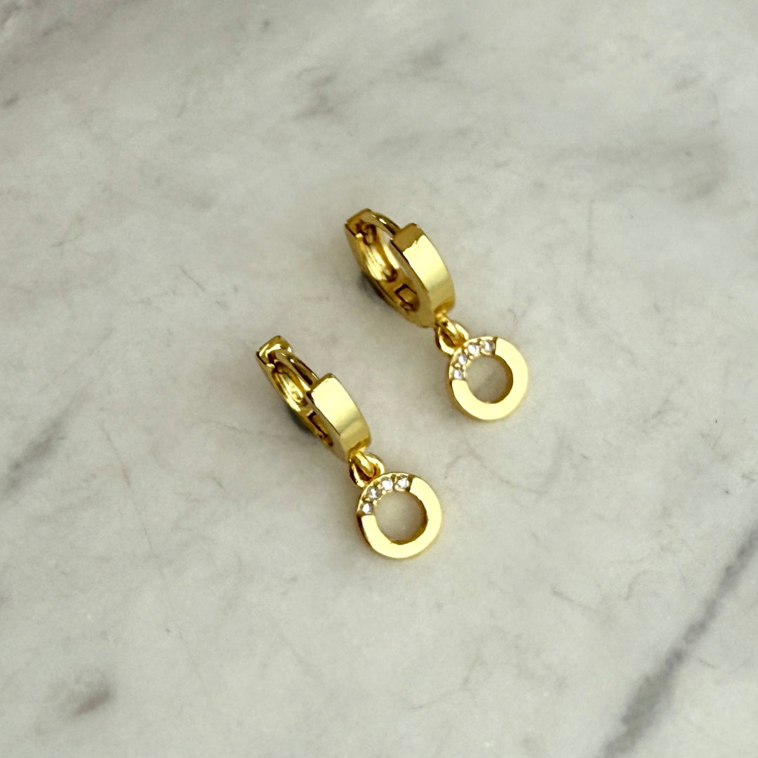 Mini Gold Hoops with Gem Charm