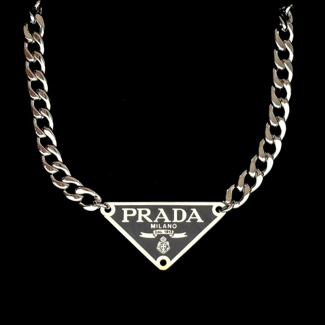 Large Black & Silver Triangular Logo Choker