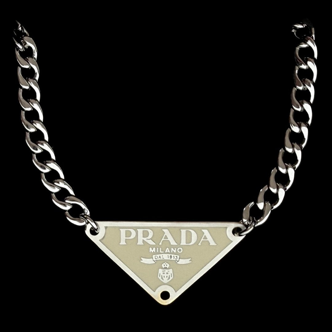 Cream & Silver Triangular Logo Choker