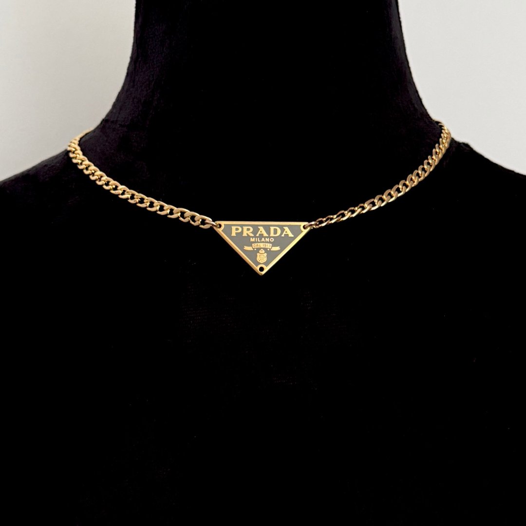 Small Gold & Grey Triangular Logo Choker