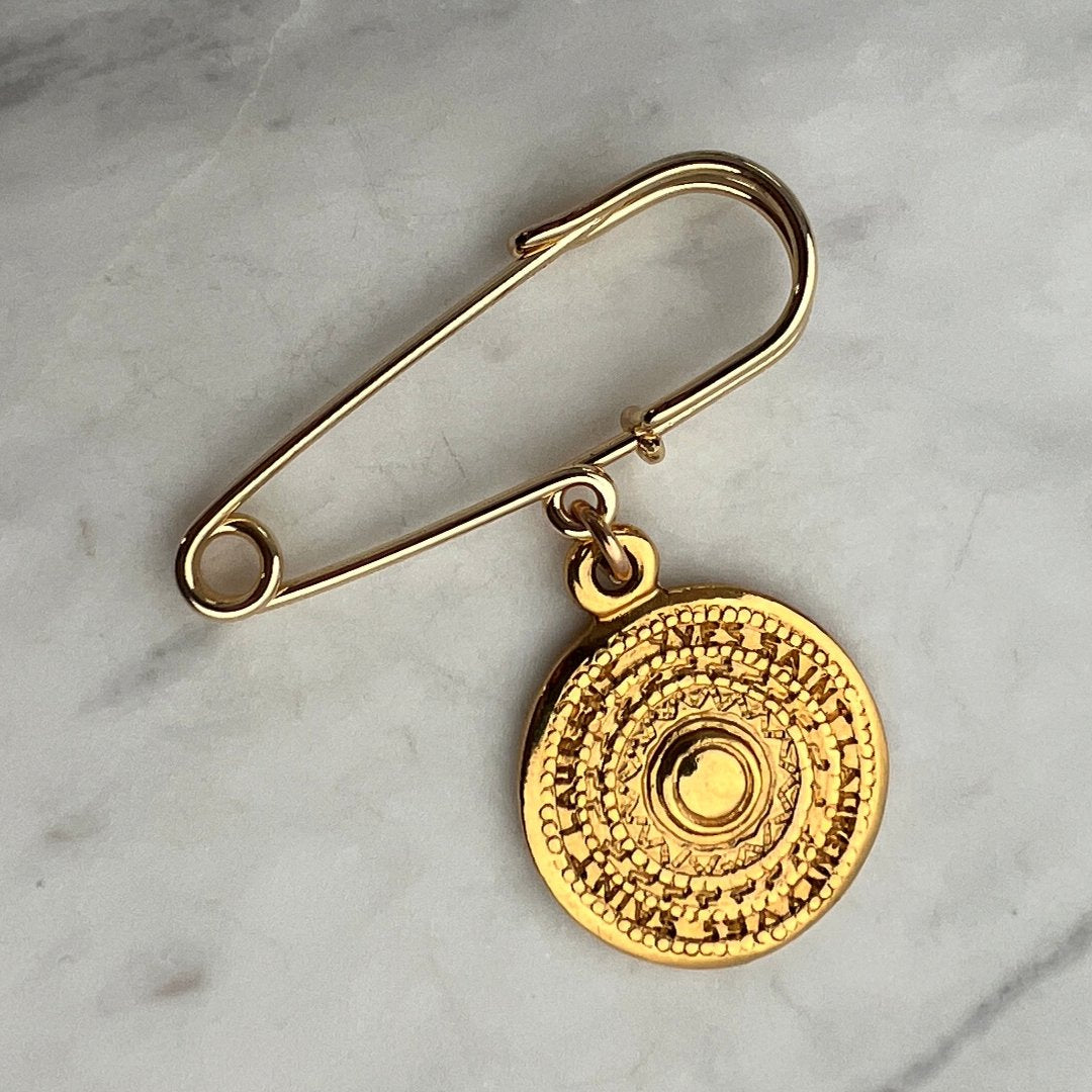 Gold Stamped Medallion Brooch