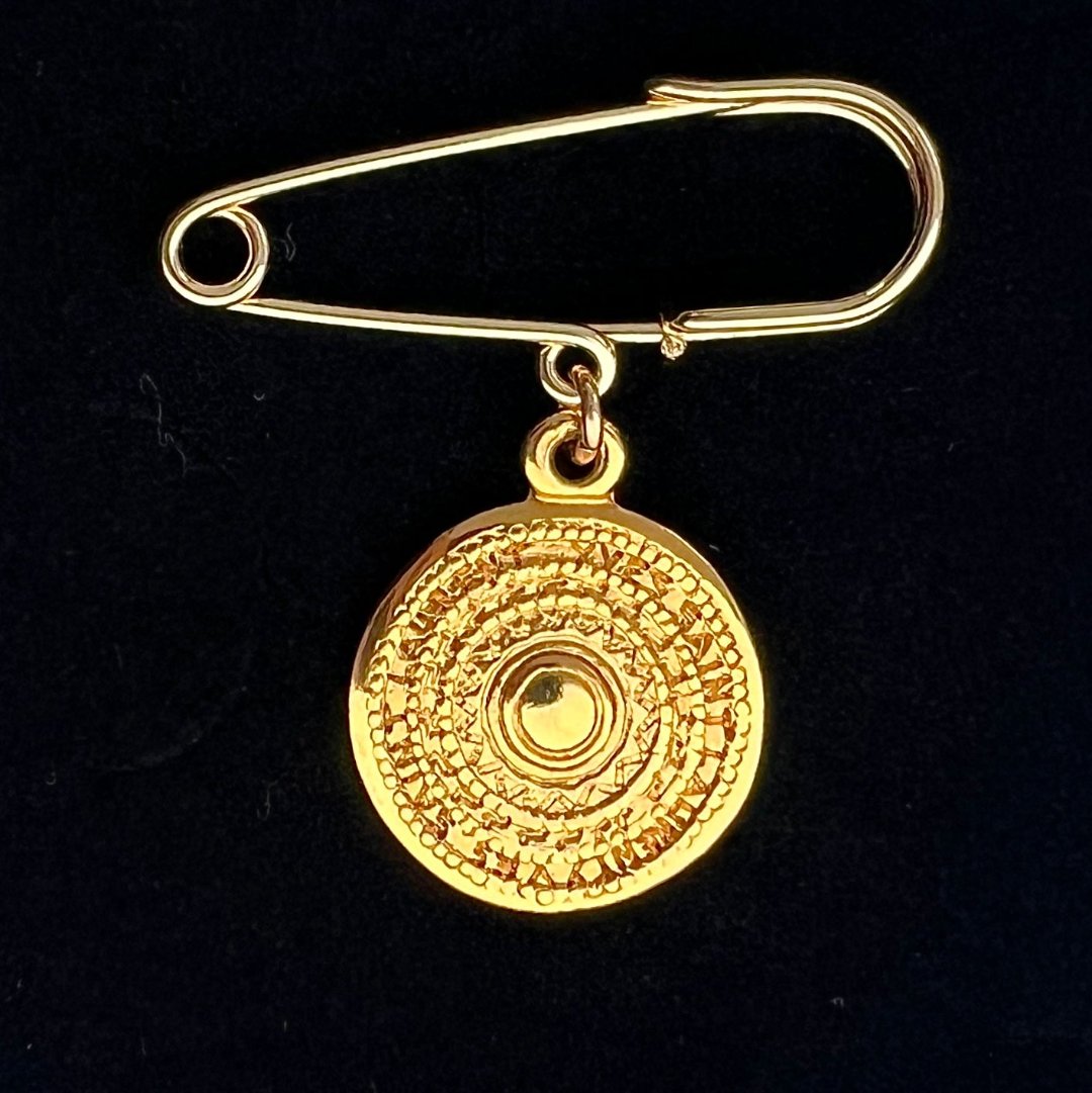 Gold Stamped Medallion Brooch