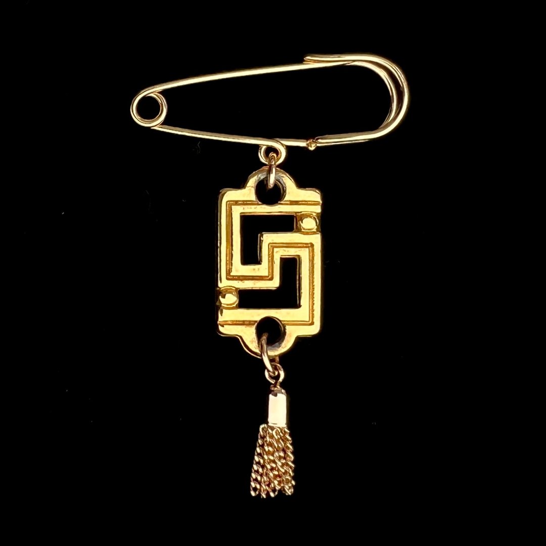 Gold Logo Brooch with Tassel