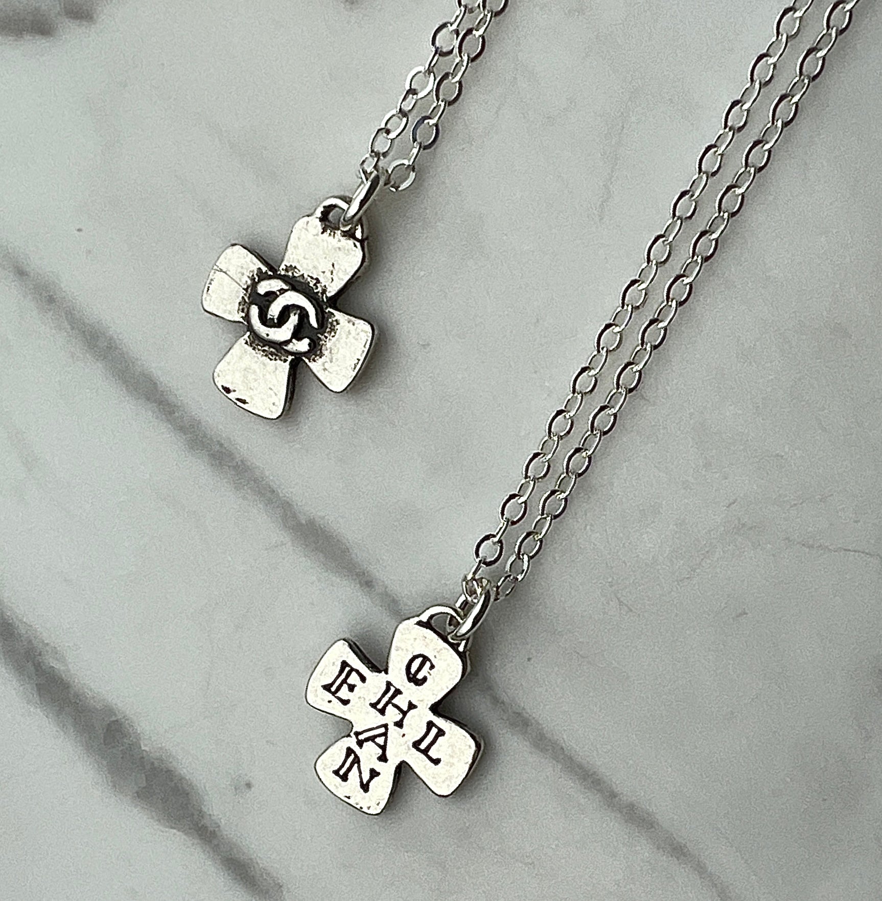Silver Double Sided Cross Logo Necklace