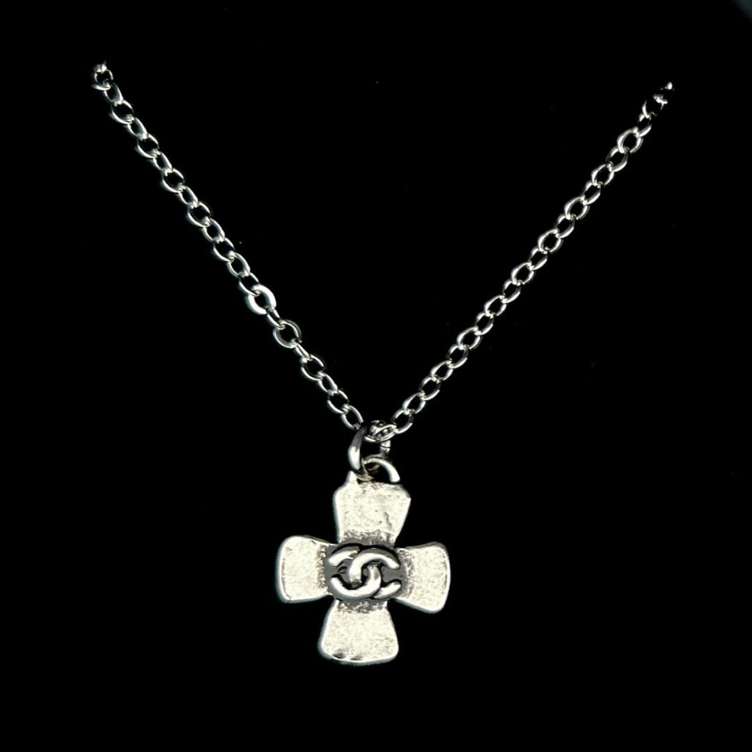 Silver Double Sided Cross Logo Necklace