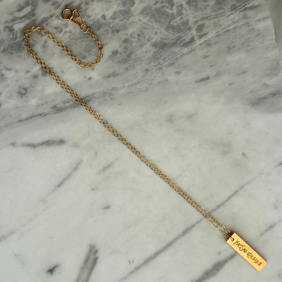 Small Gold Bar Logo Necklace
