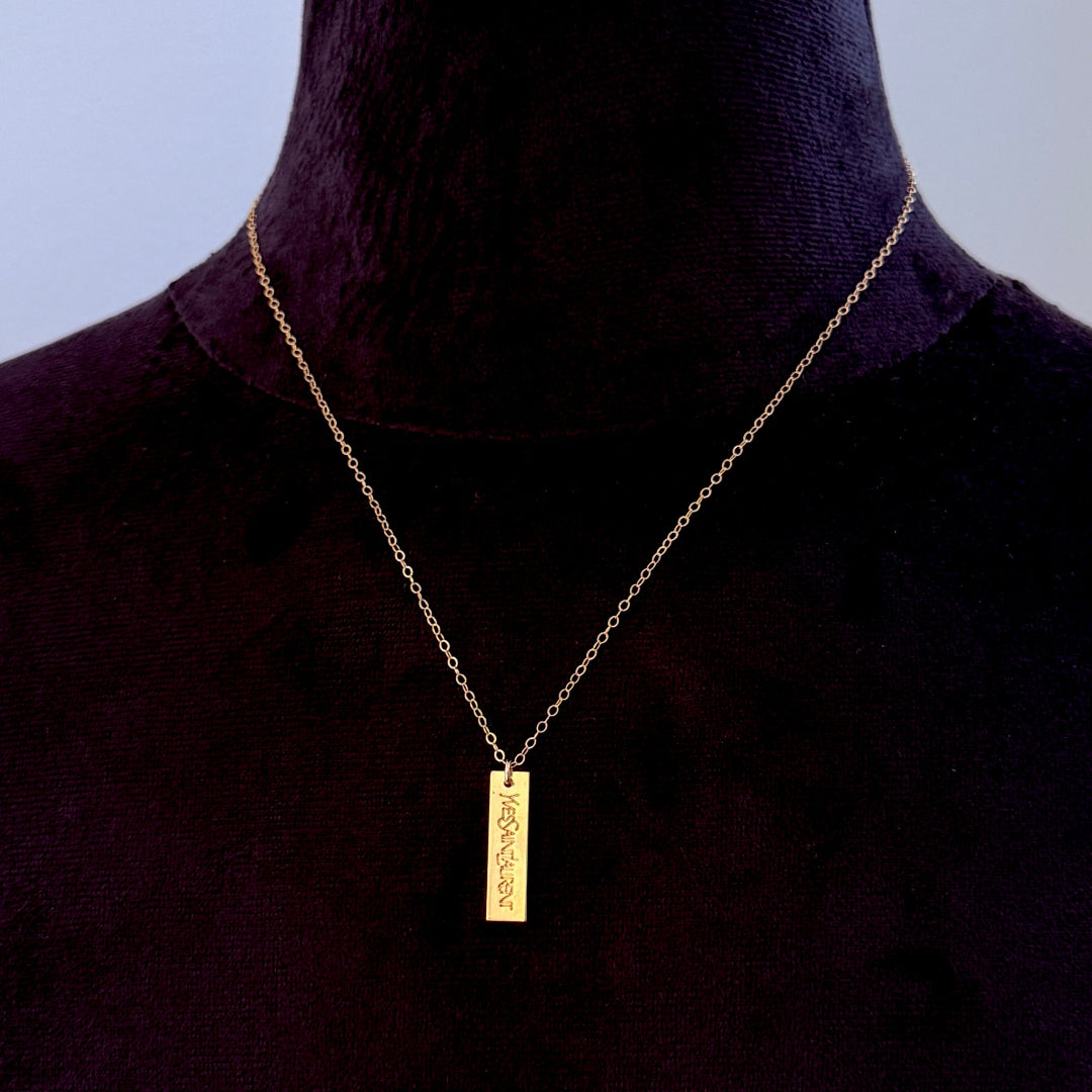 Small Gold Bar Logo Necklace
