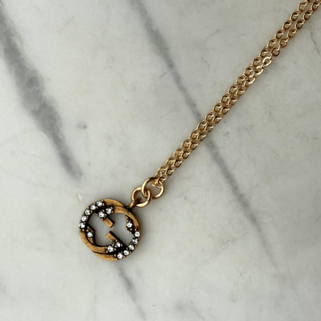 Gold Rhinestone Logo Necklace