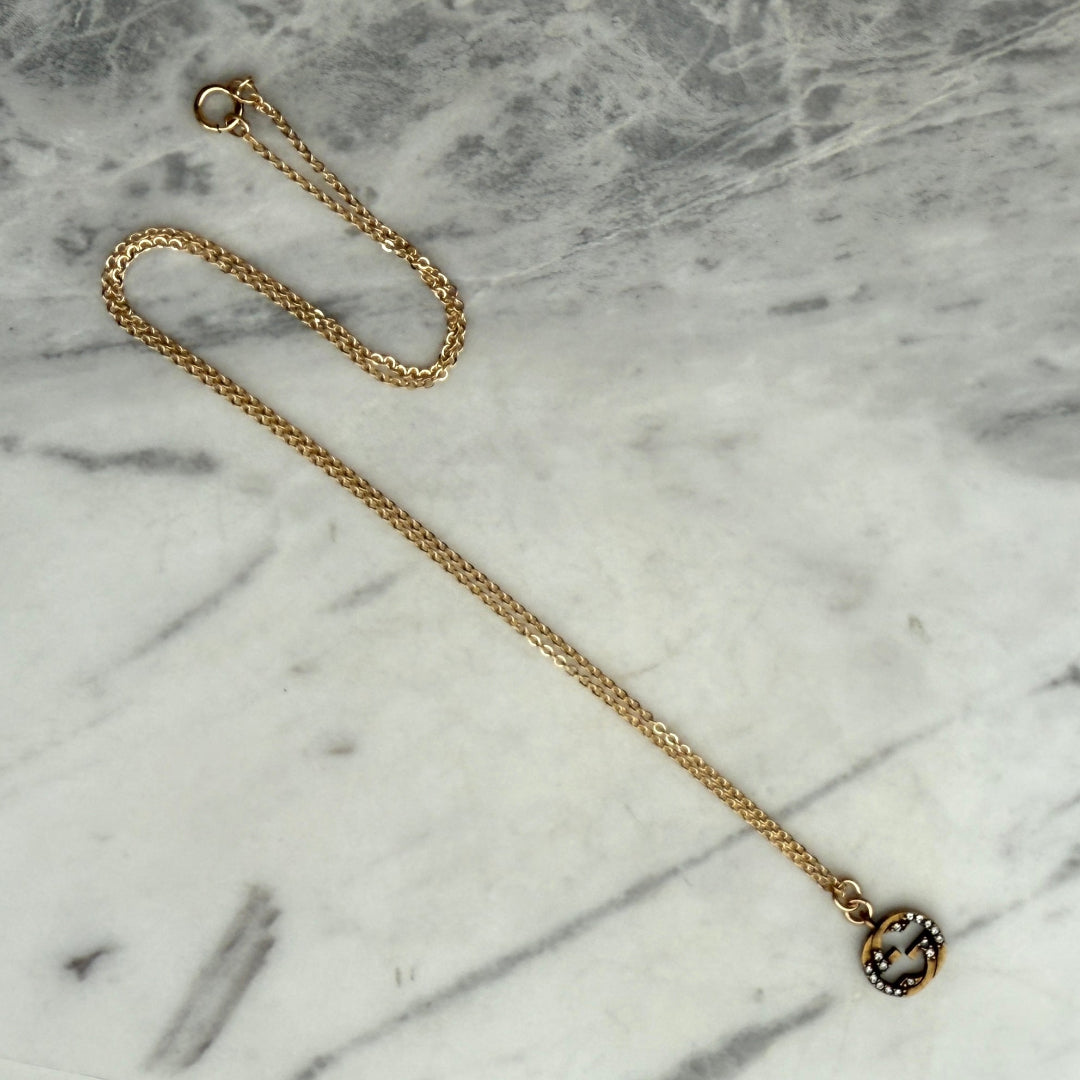 Gold Rhinestone Logo Necklace