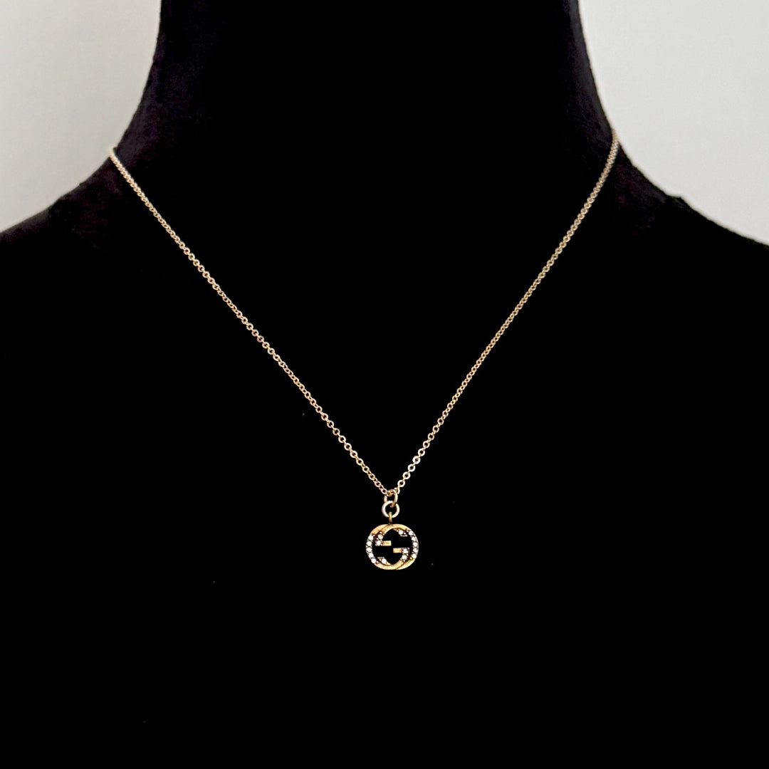 Gold Rhinestone Logo Necklace