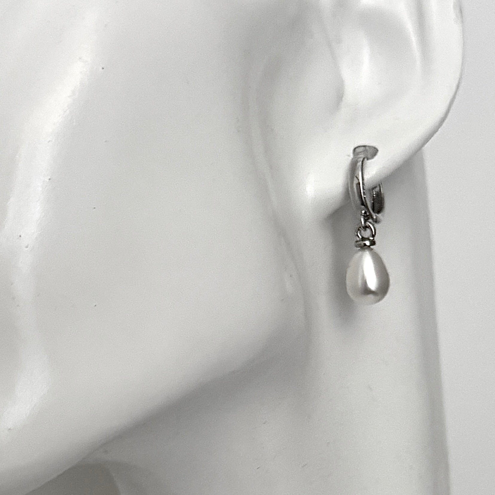 Silver Hoop Earrings with Pearl Drop