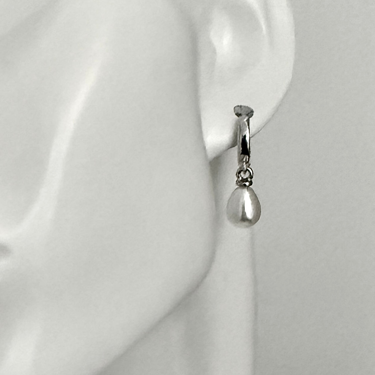 Silver Hoop Earrings with Pearl Drop