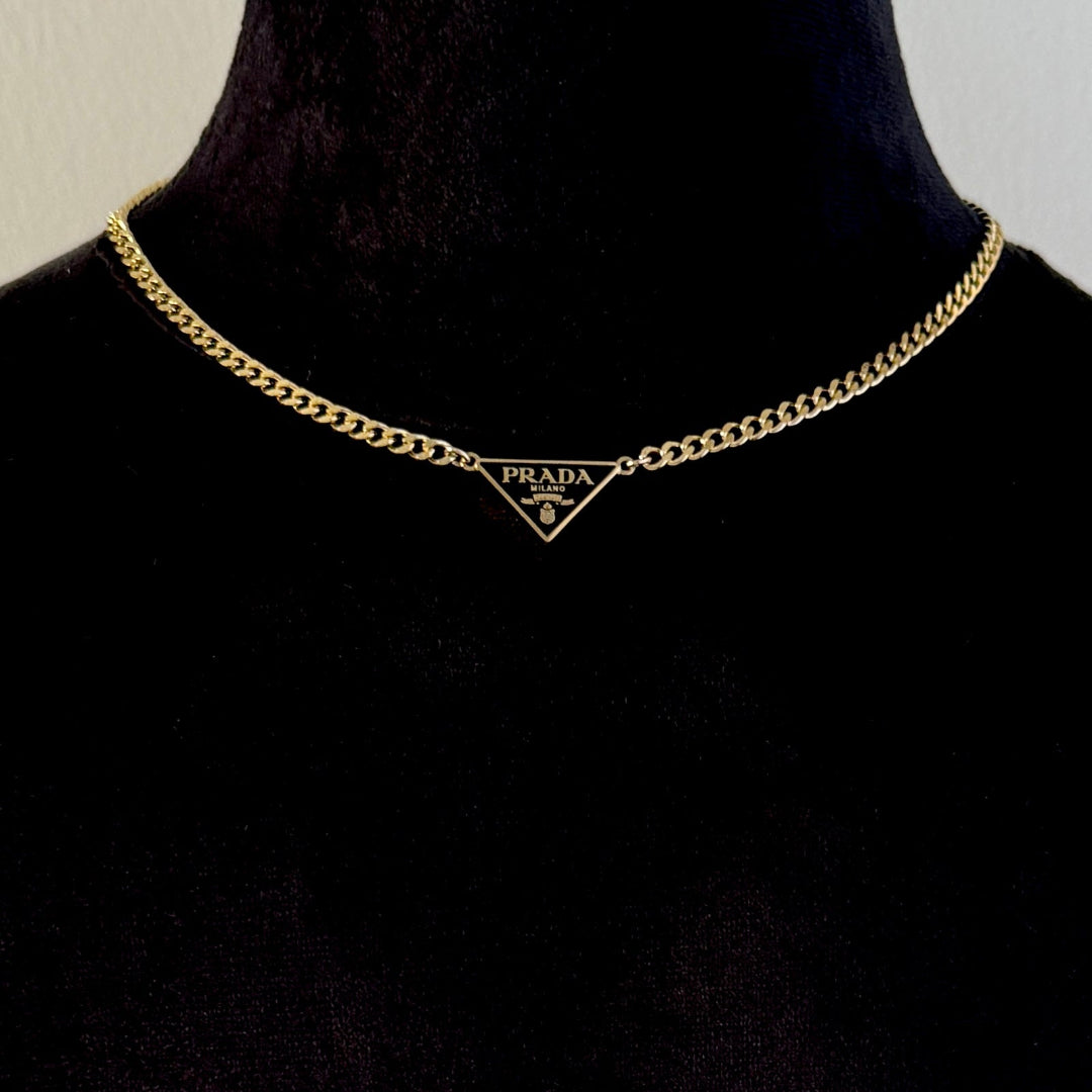 Mini Black & Gold Triangular Logo Choker