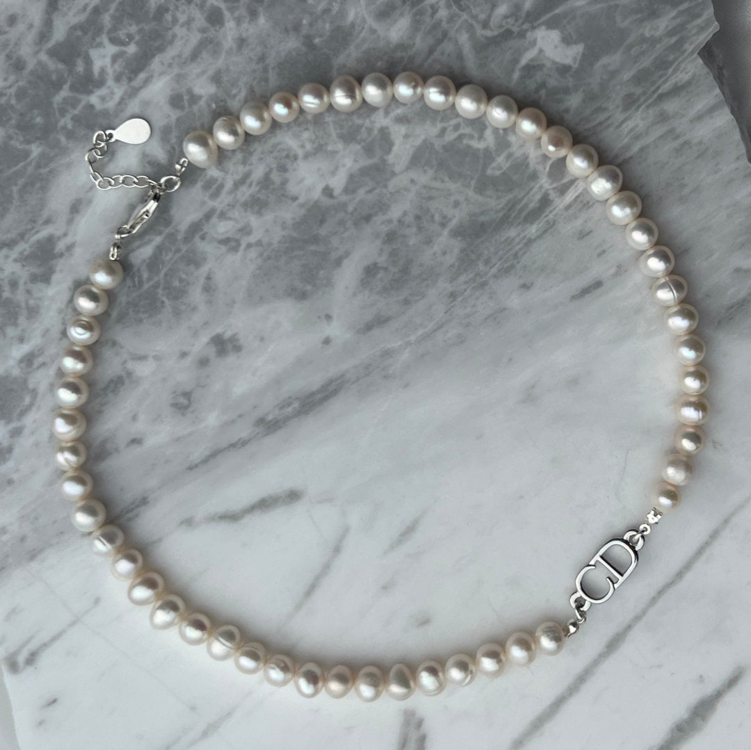 Silver Logo Pearl Choker