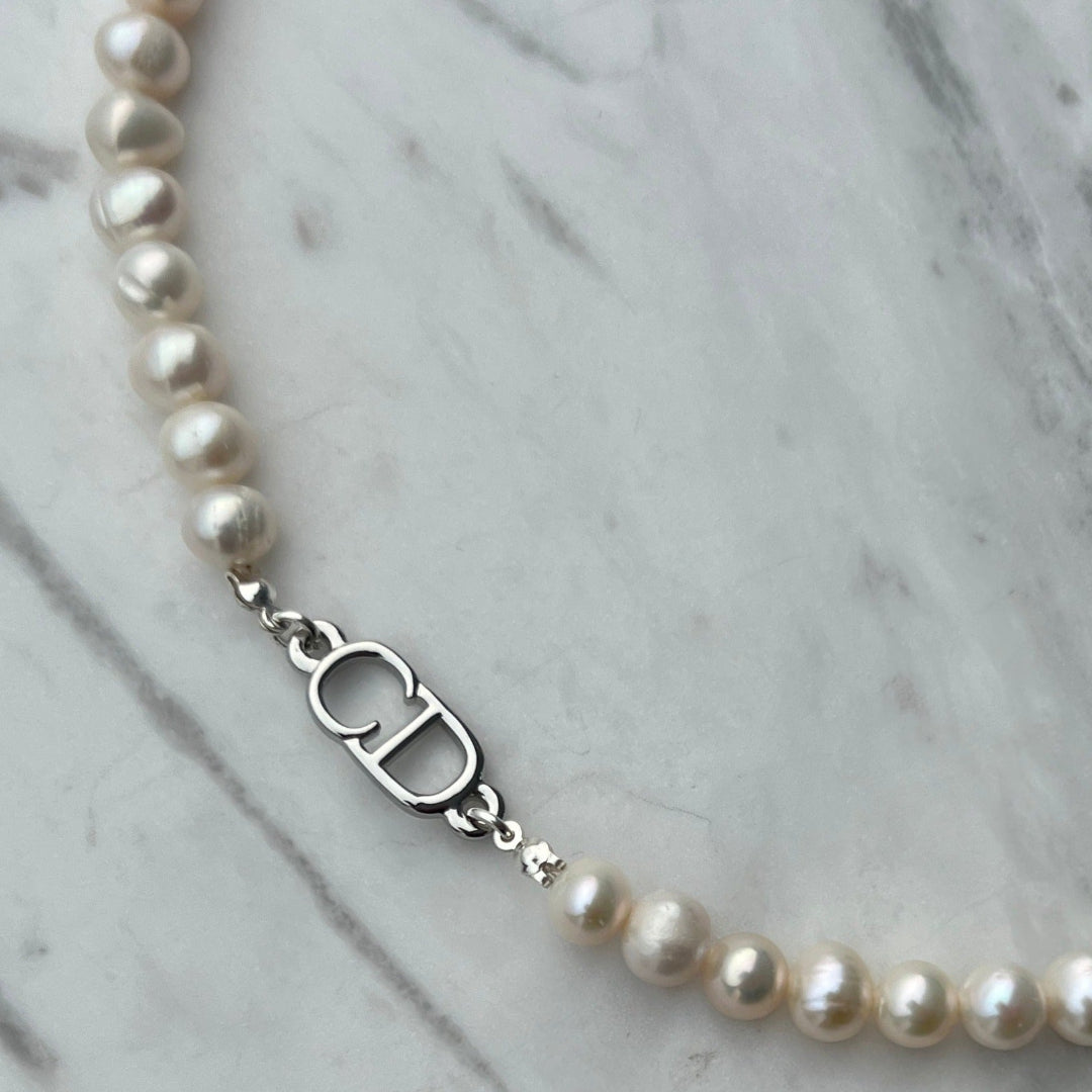 Silver Logo Pearl Choker