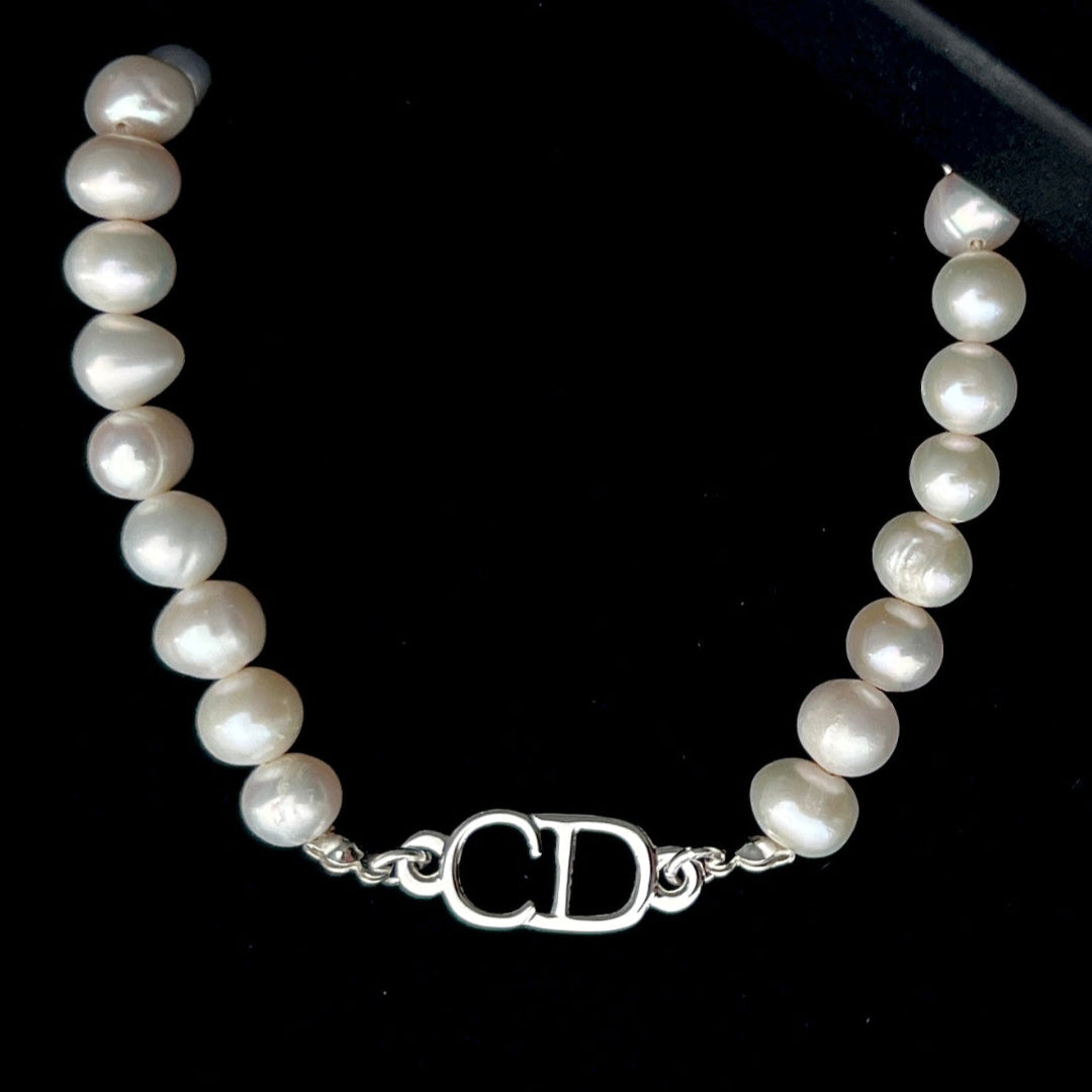 Silver Logo Pearl Choker