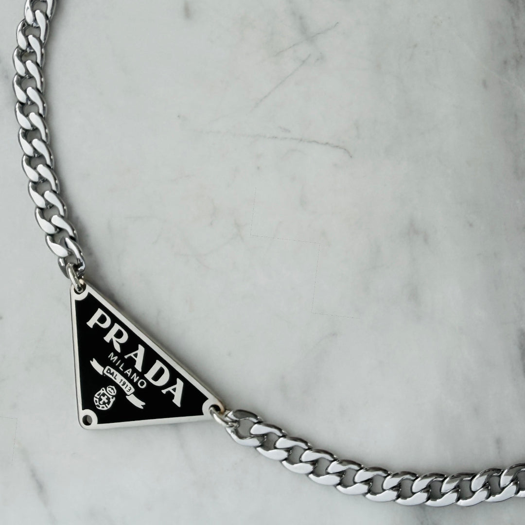 Small Black & Silver Triangular Logo Choker