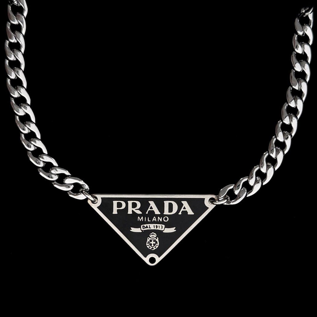 Small Black & Silver Triangular Logo Choker