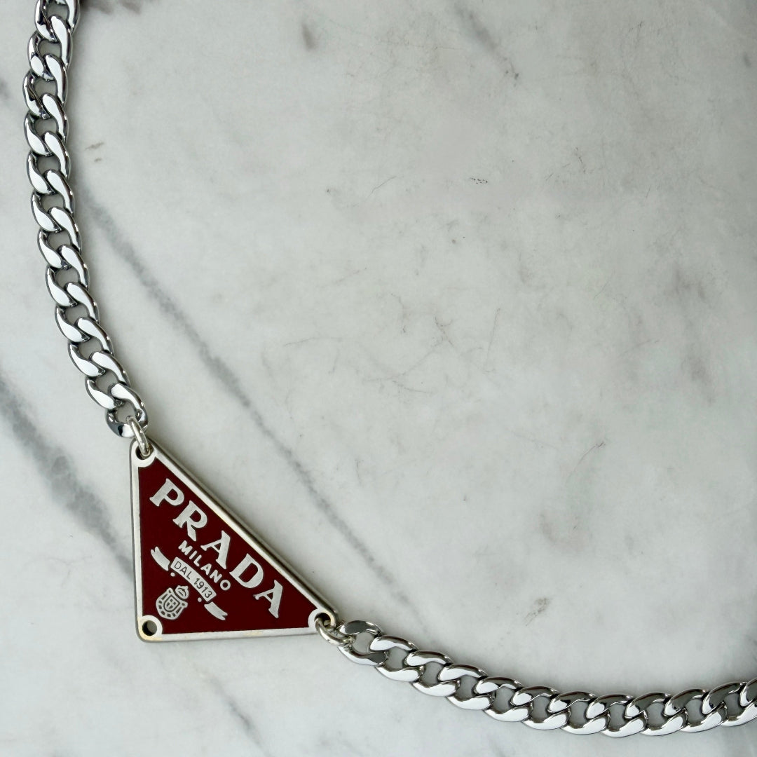 Red & Silver Triangular Logo Choker