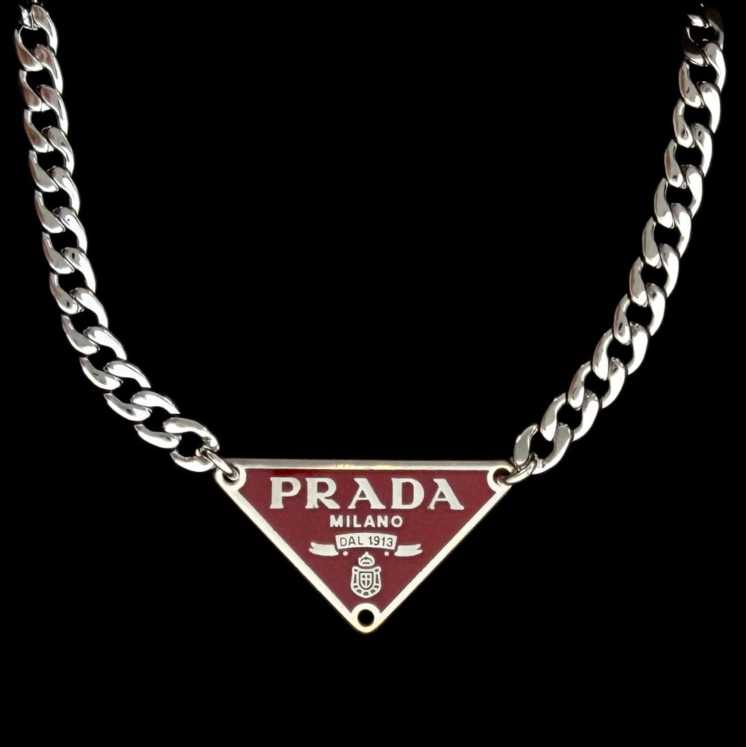 Red & Silver Triangular Logo Choker
