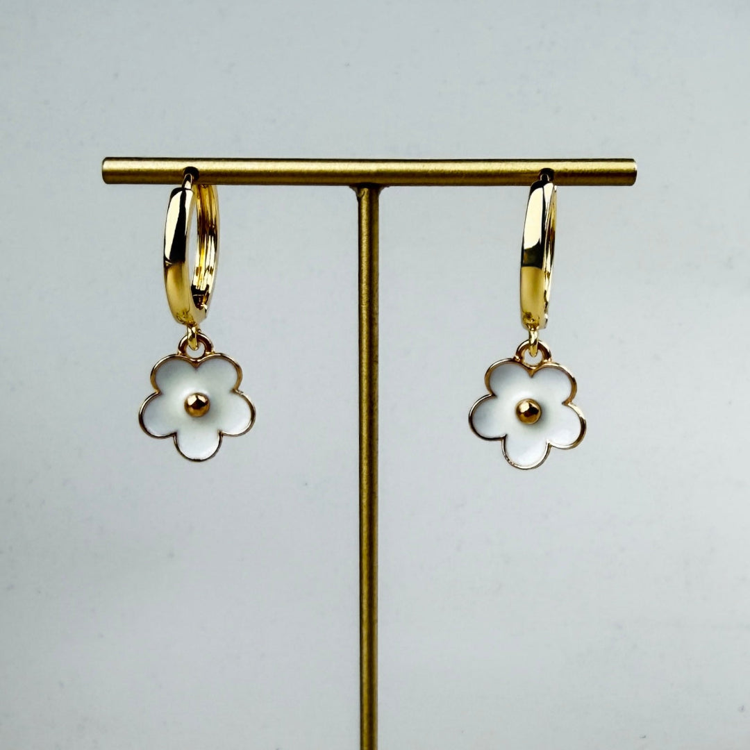 Gold Hoops with White Flowers